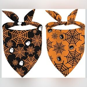 NWT Halloween Dog Bandanas – Ghost & Spider Web Pet Scarves, 2 Pack‎